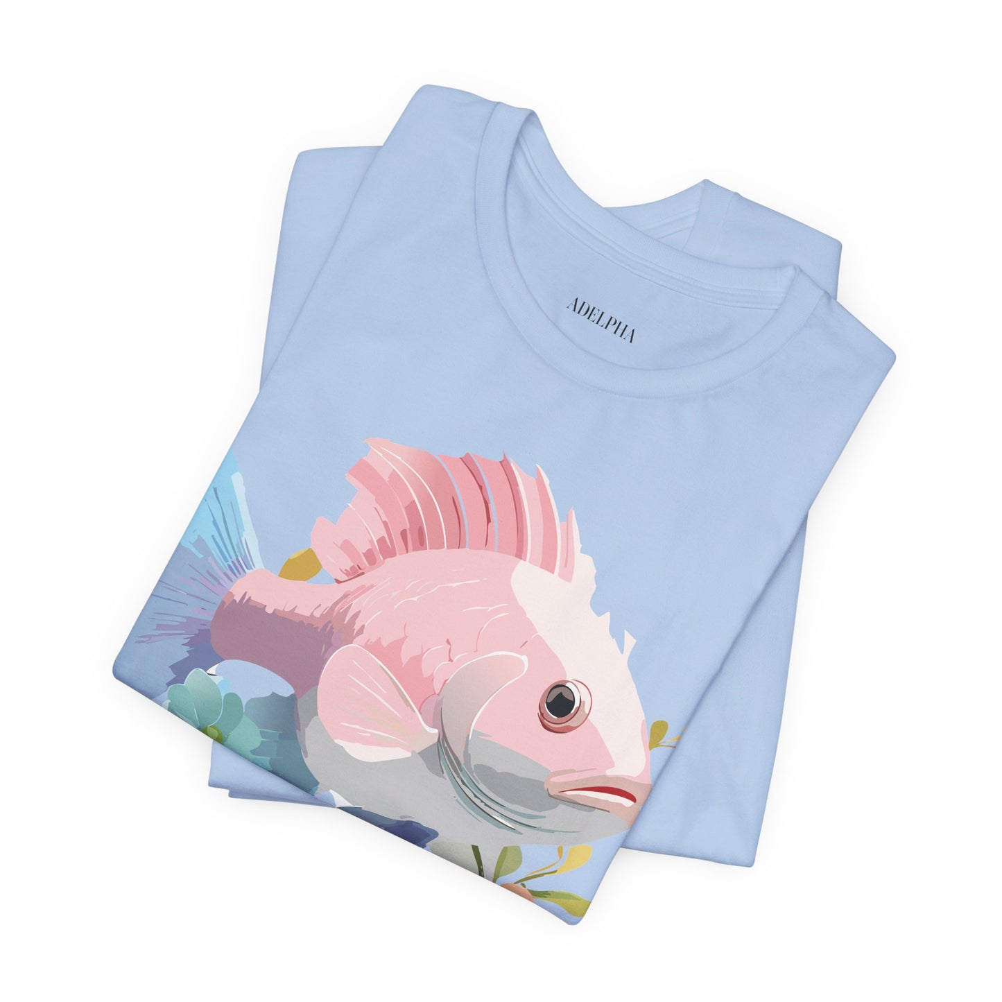 Natural Cotton Tee Shirt with Fish