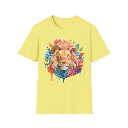 Lion Shirt Unisex Floral Lion Tee Gildan Softstyle 64000 Lightweight Cotton Tee