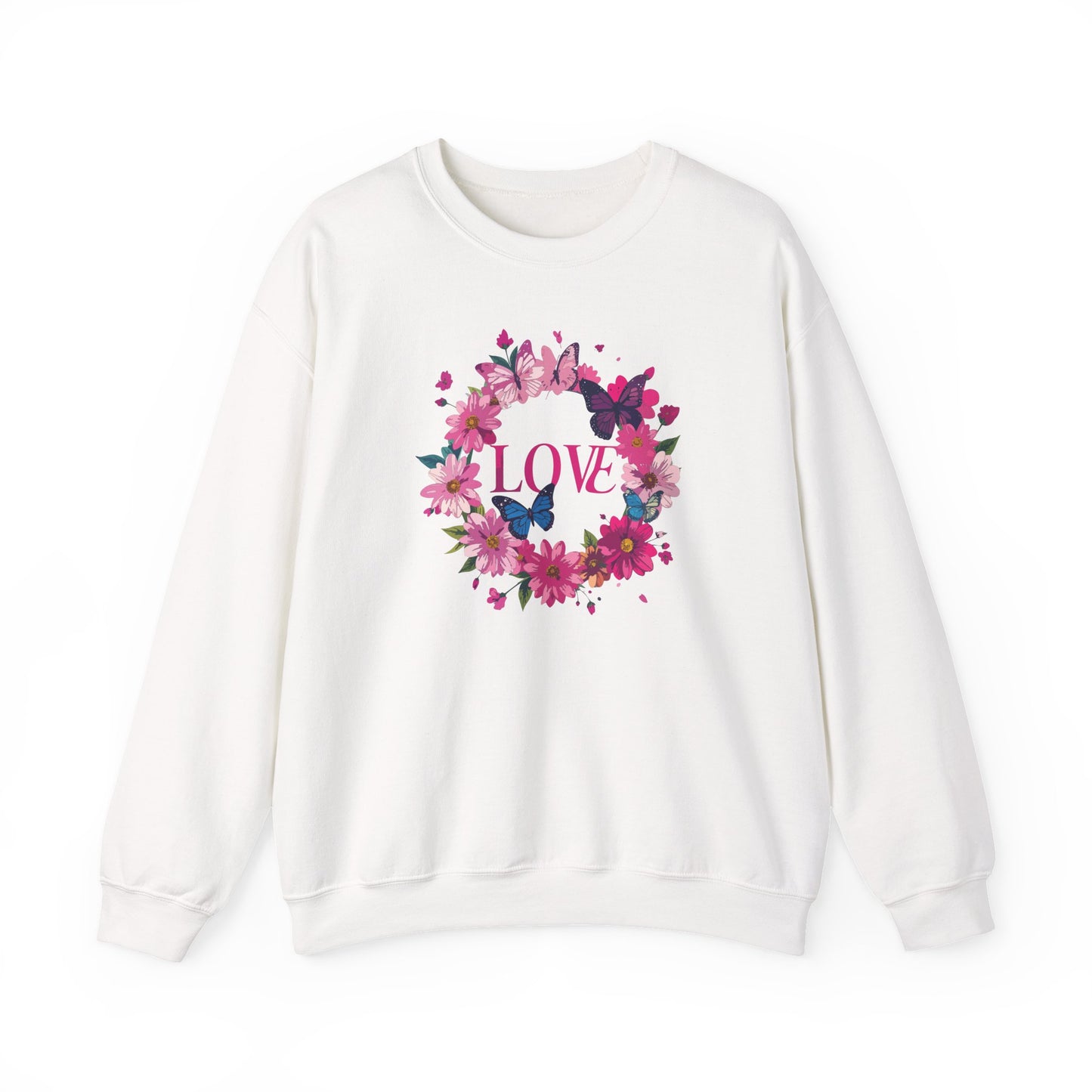 Unisex Floral Love Sweatshirt Butterfly Print 50 50 Cotton Poly Valentines Day