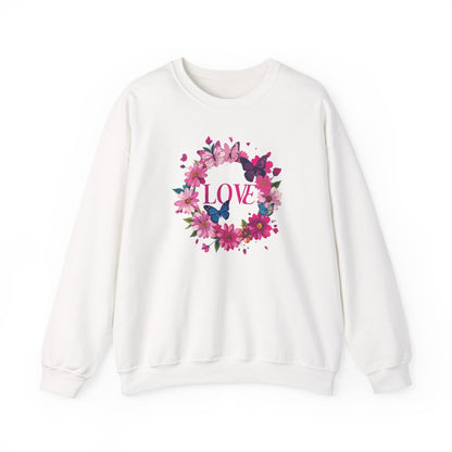 Unisex Floral Love Sweatshirt Butterfly Print 50 50 Cotton Poly Valentines Day