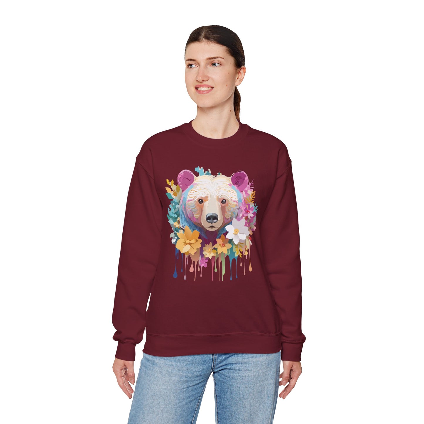 Unisex Floral Bear Sweatshirt, Animals Sweatshirt, Floral Sweatshirt, Art Design Sweatshirt