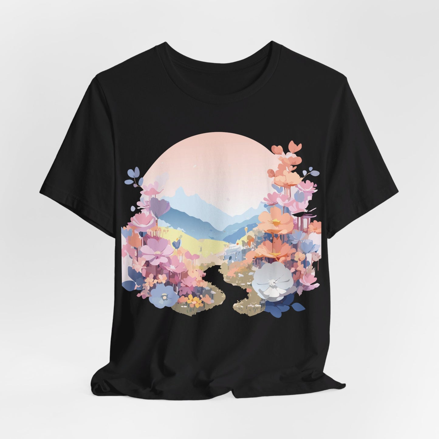 Natural Cotton Tee Shirt with Flowers