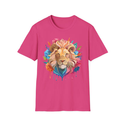 Lion Shirt Unisex Floral Lion Tee Gildan Softstyle 64000 Lightweight Cotton Tee