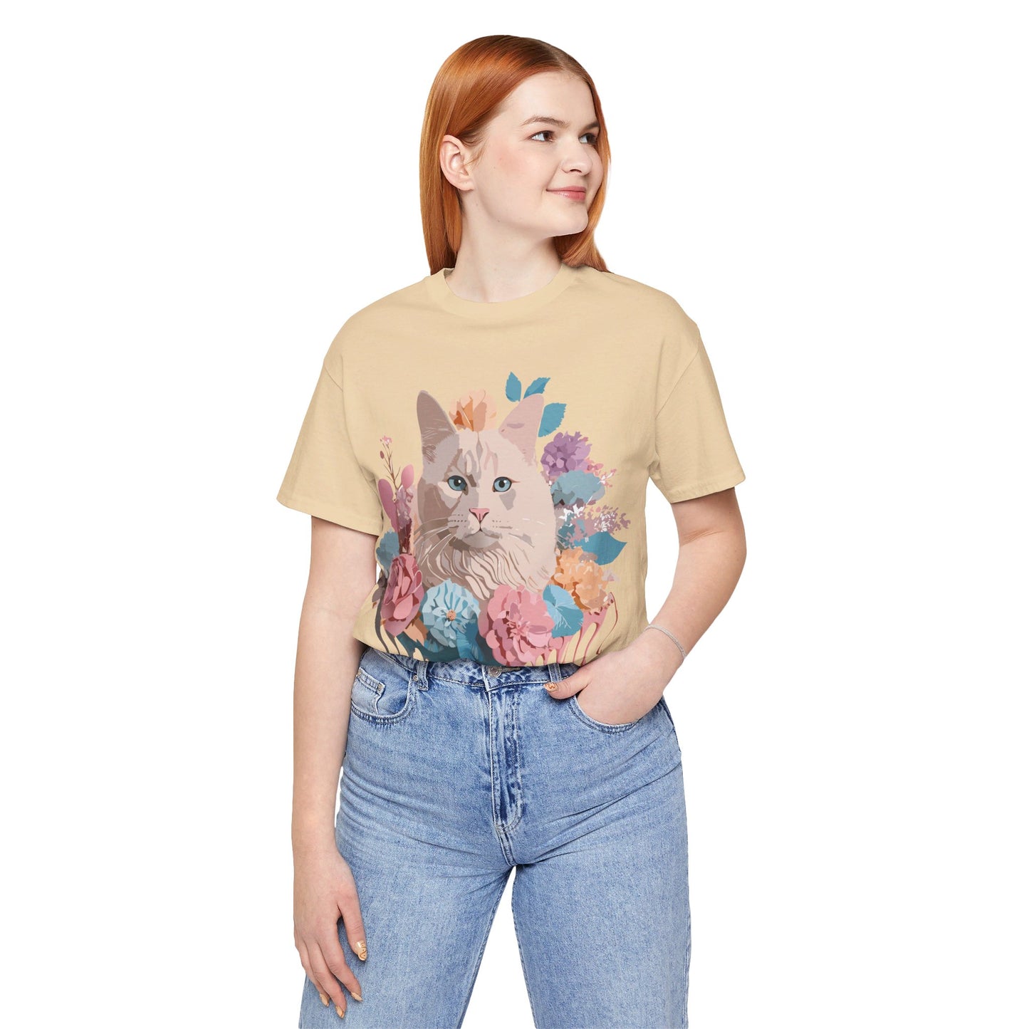 Natural Cotton Tee Shirt with Cat