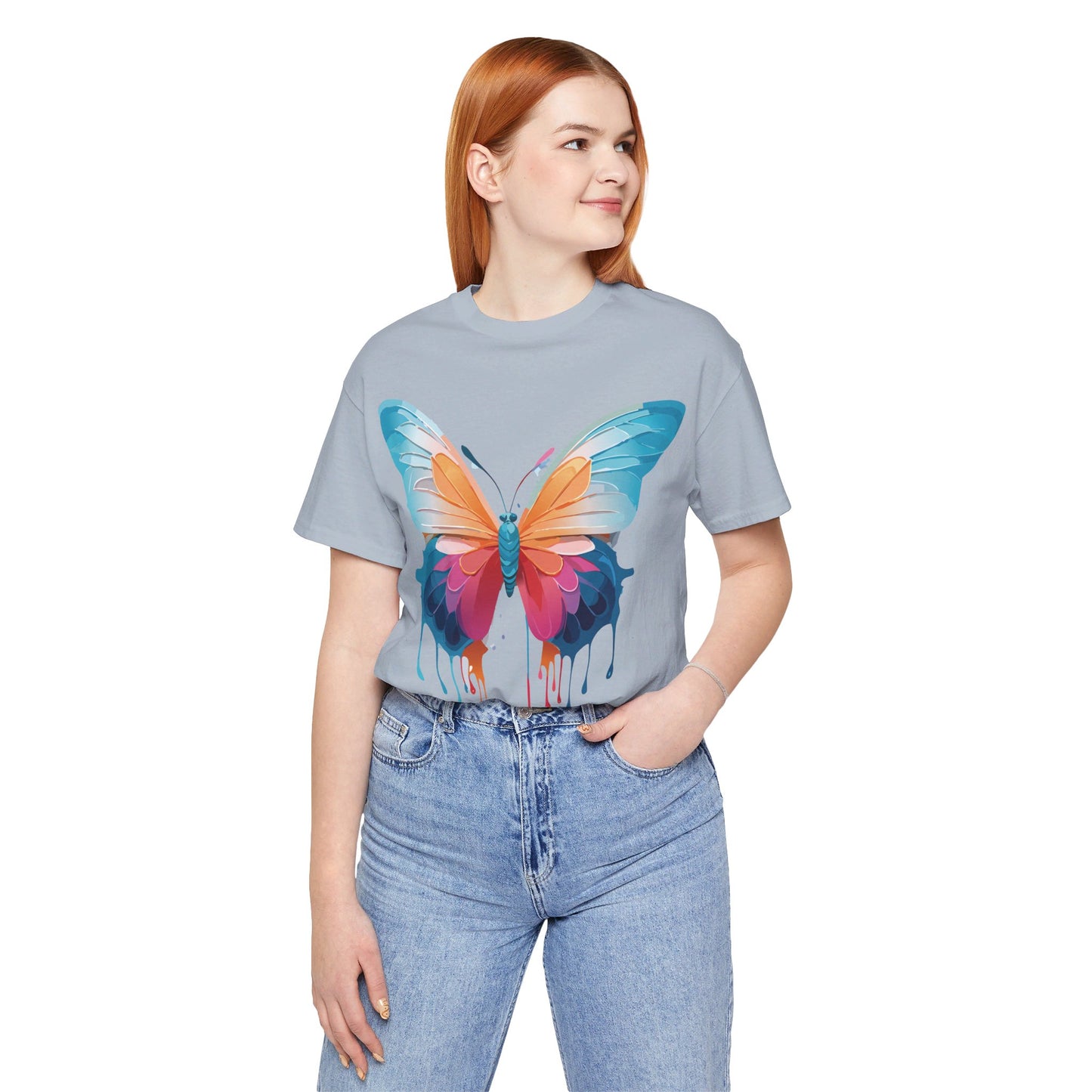 Natural Cotton Tee Shirt with Butterfly