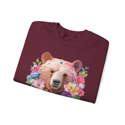 Unisex Floral Bear Sweatshirt Art Design Animals Print Gildan 18000