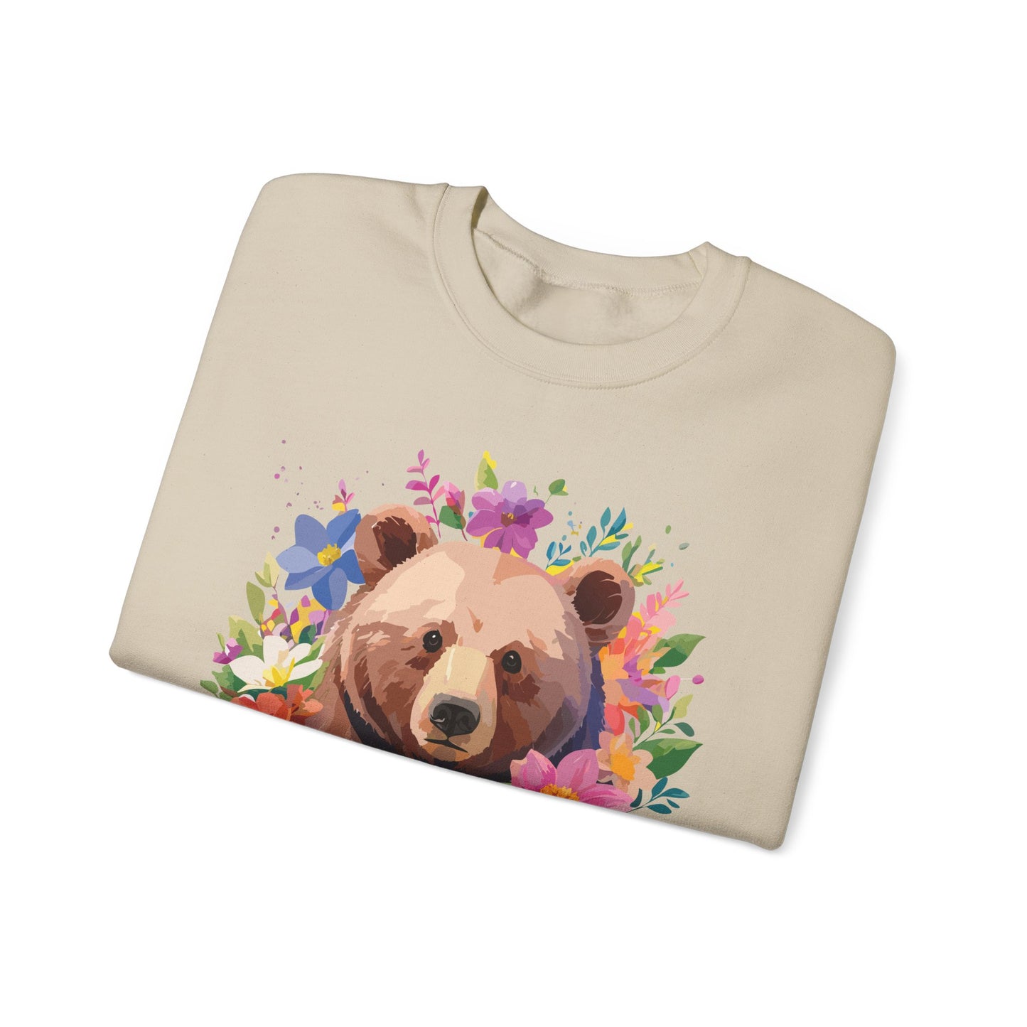 Unisex Floral Bear Sweatshirt, Animals Sweatshirt, Floral Sweatshirt, Art Design Sweatshirt