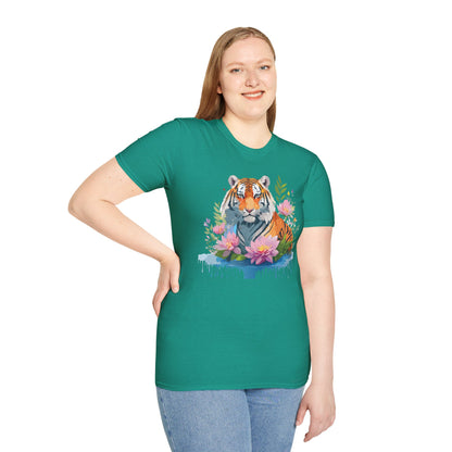 Tiger Print Unisex T Shirt Gildan Softstyle 64000 Animal Tee