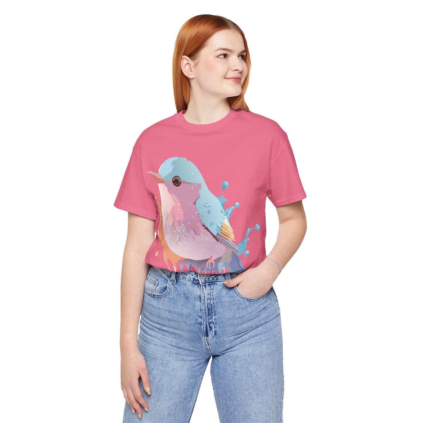 Natural Cotton Tee Shirt with Bird