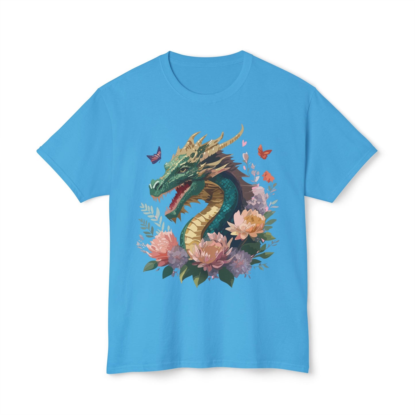 Dragon T-Shirt, Vintage Dragon Tee, Floral Tees, Dragon Art Design Shirt, Tee Shirt with Dragon 3