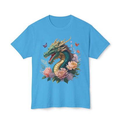 Dragon Art Design Unisex Cotton Tee With Floral Print Artwork And Dragon Graphic