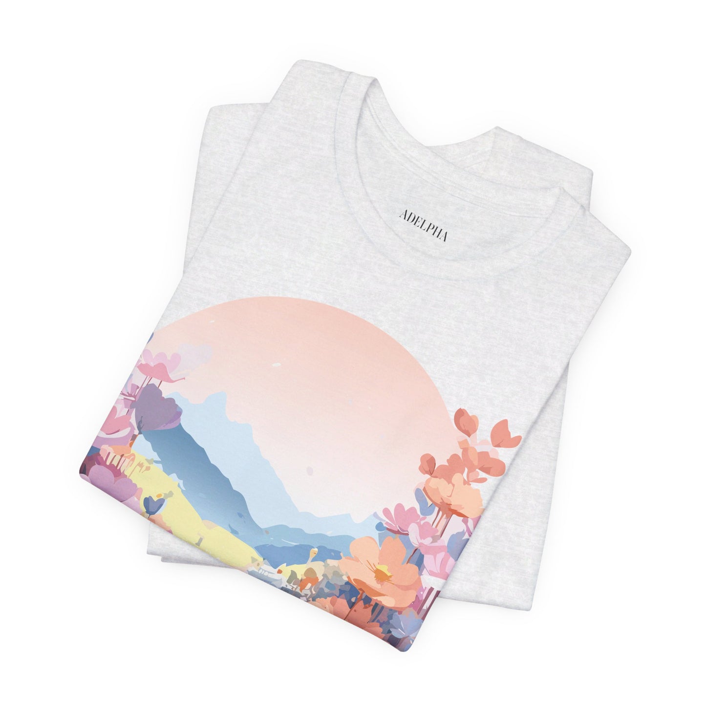 Natural Cotton Tee Shirt with Flowers