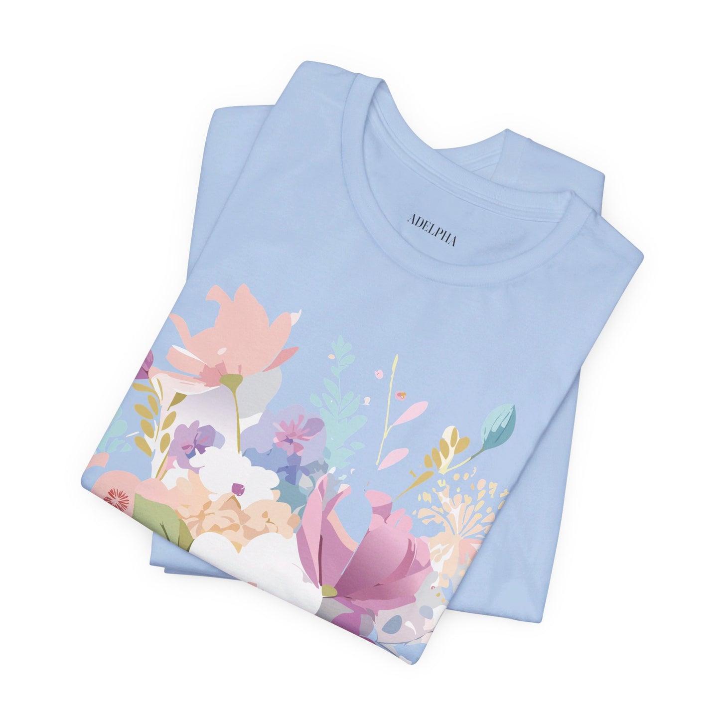 Natural Cotton Tee Shirt with Flowers