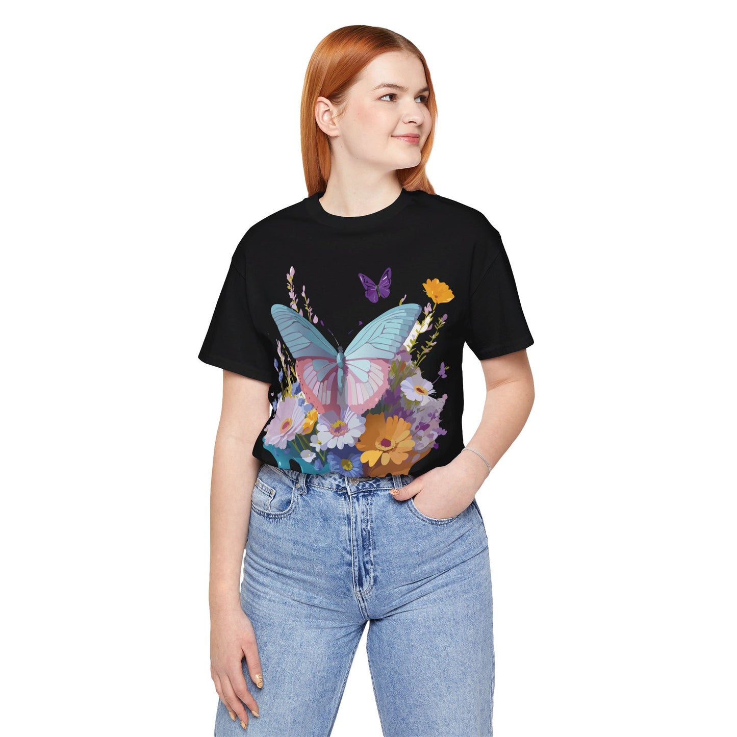 Natural Cotton Tee Shirt with Butterfly