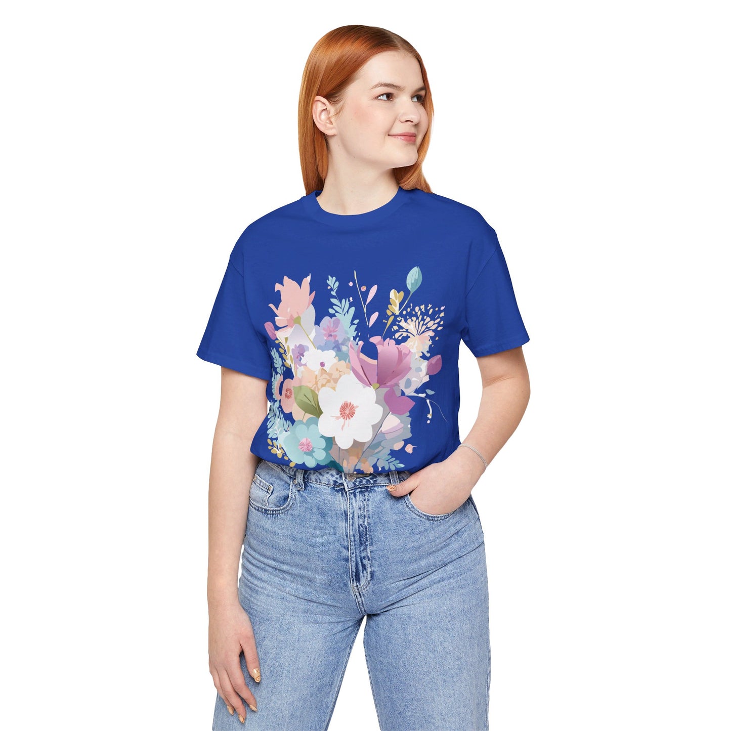 Natural Cotton Tee Shirt with Flowers