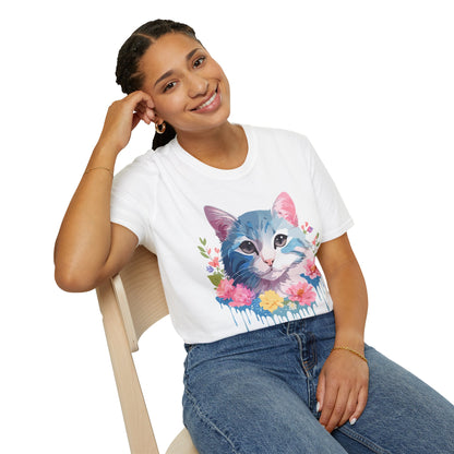 Cat Shirt Unisex Cat Tee Kitten Print Gildan Softstyle 64000