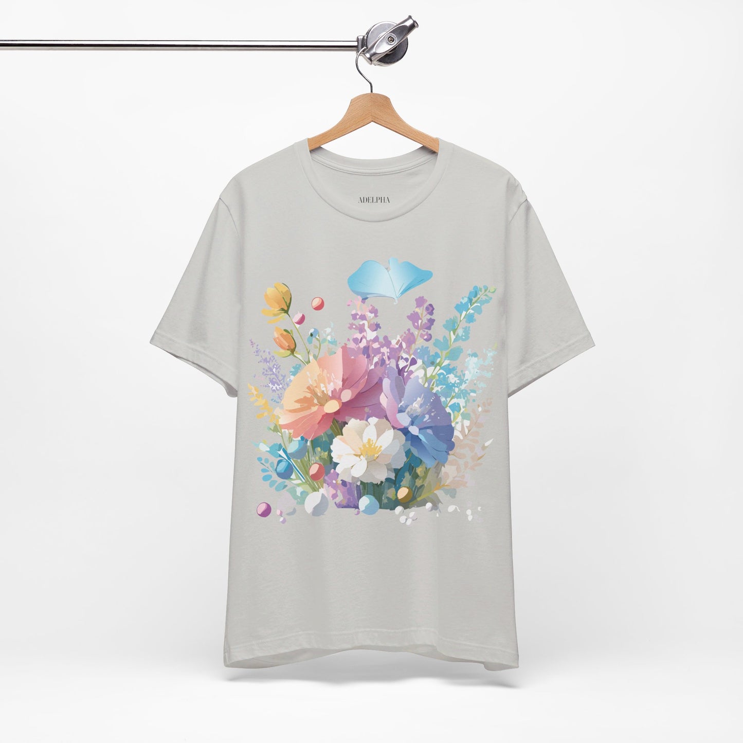 Natural Cotton Tee Shirt with Flowers