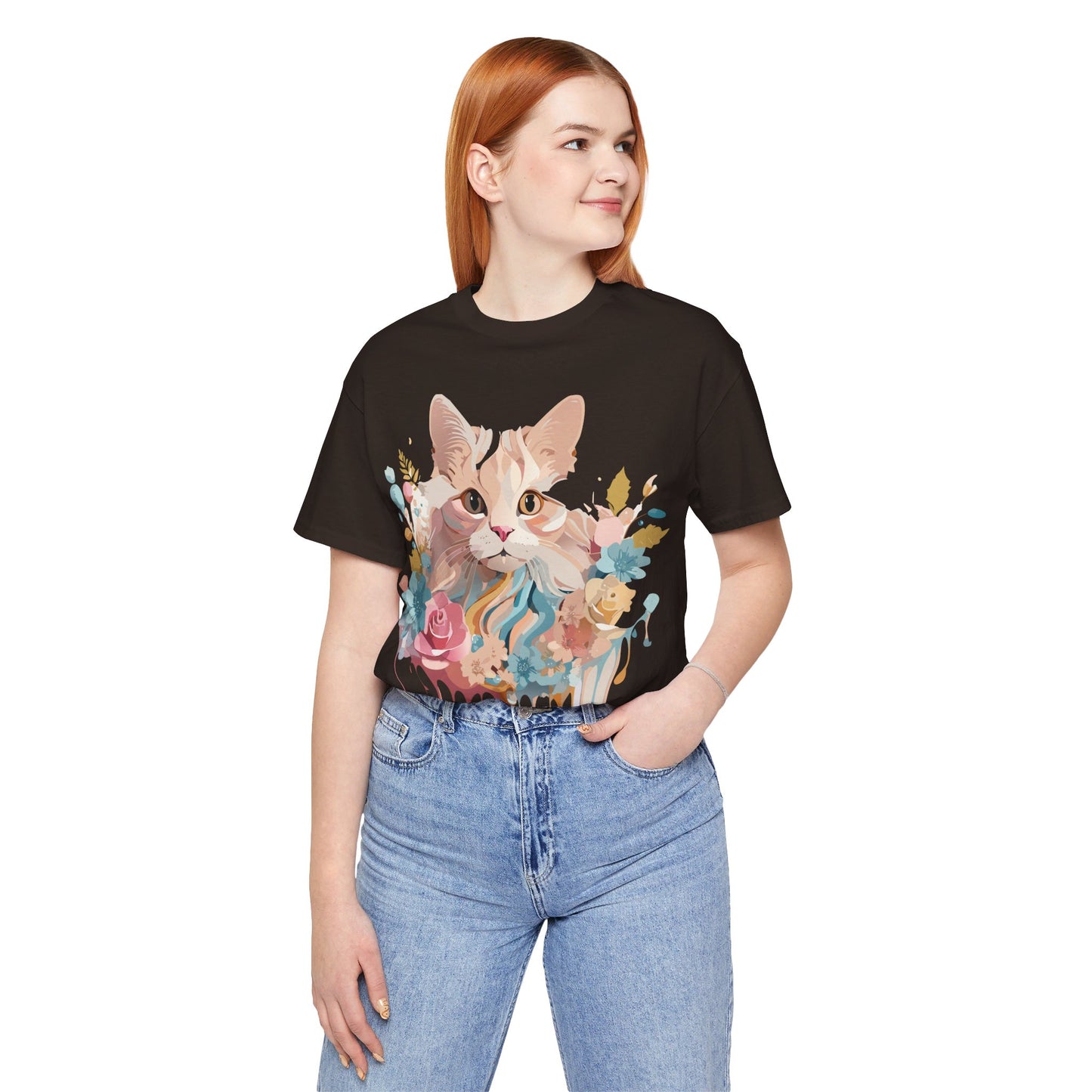 Natural Cotton Tee Shirt with Cat