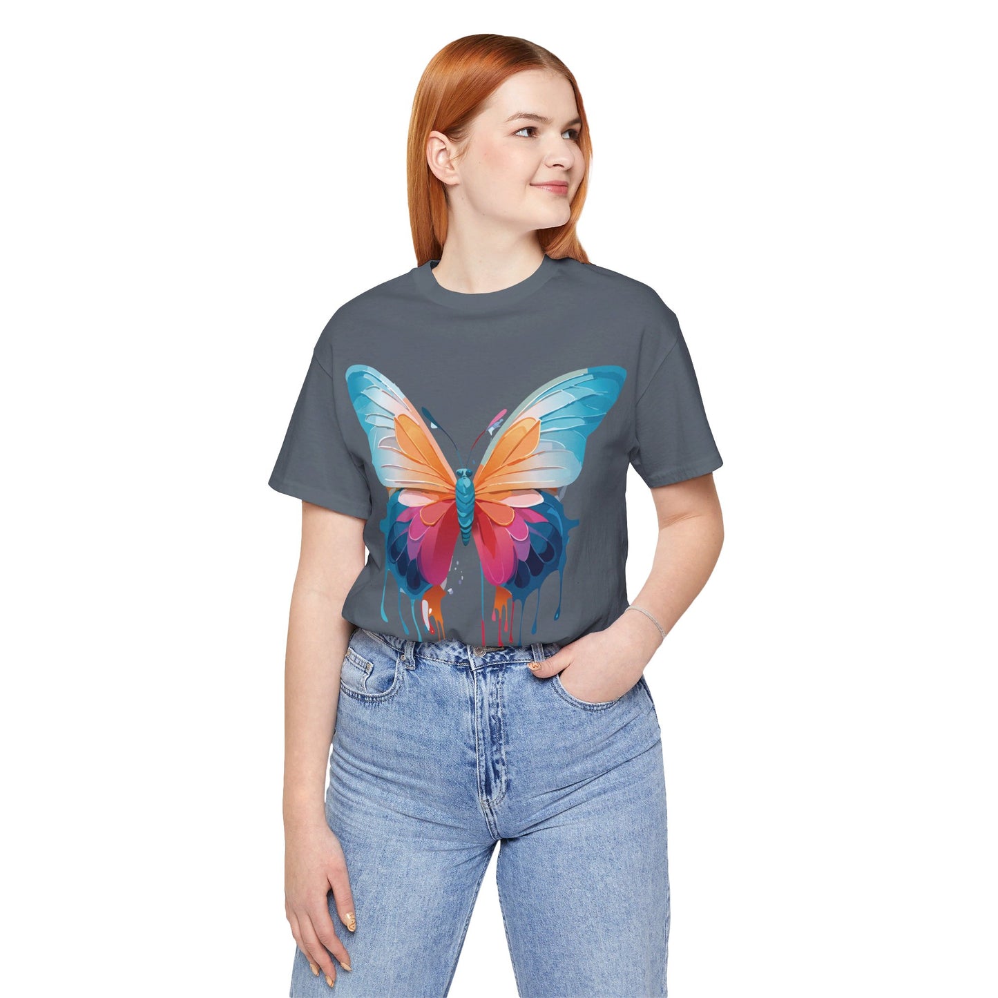 Natural Cotton Tee Shirt with Butterfly