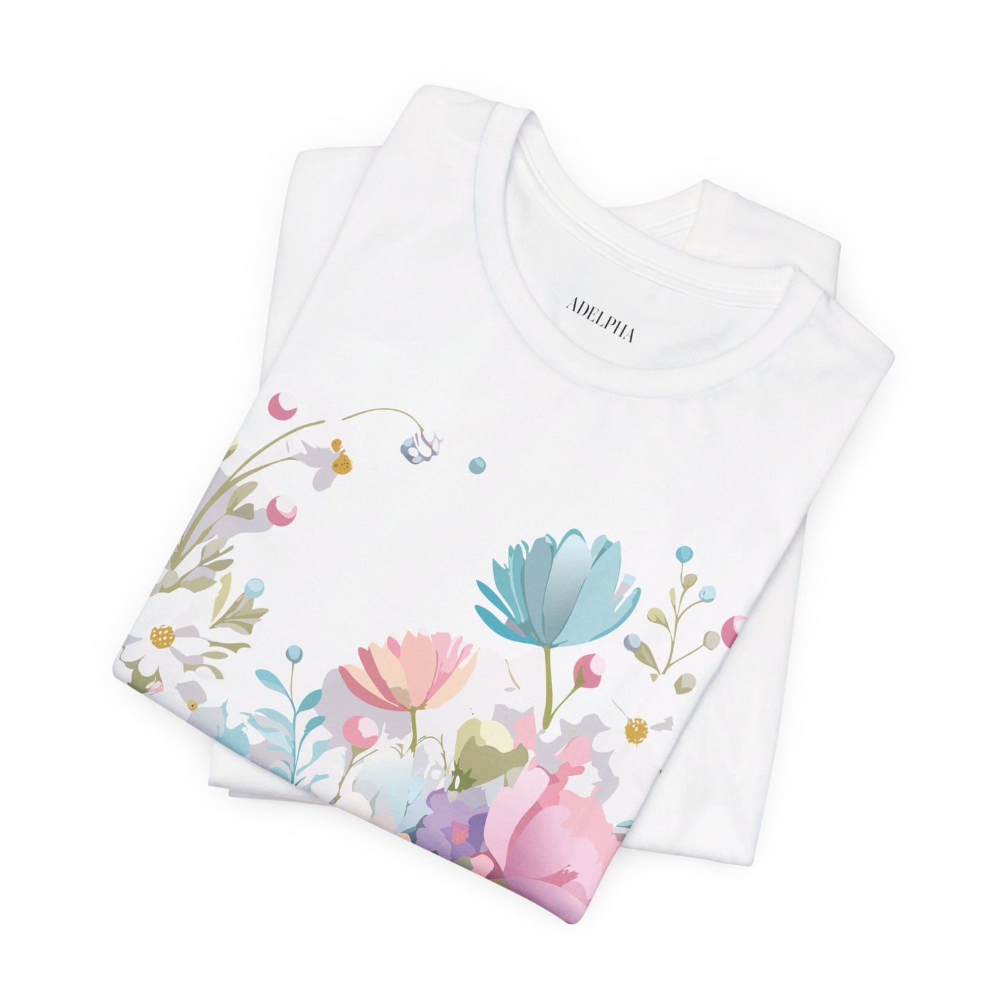 Natural Cotton Tee Shirt with Flowers