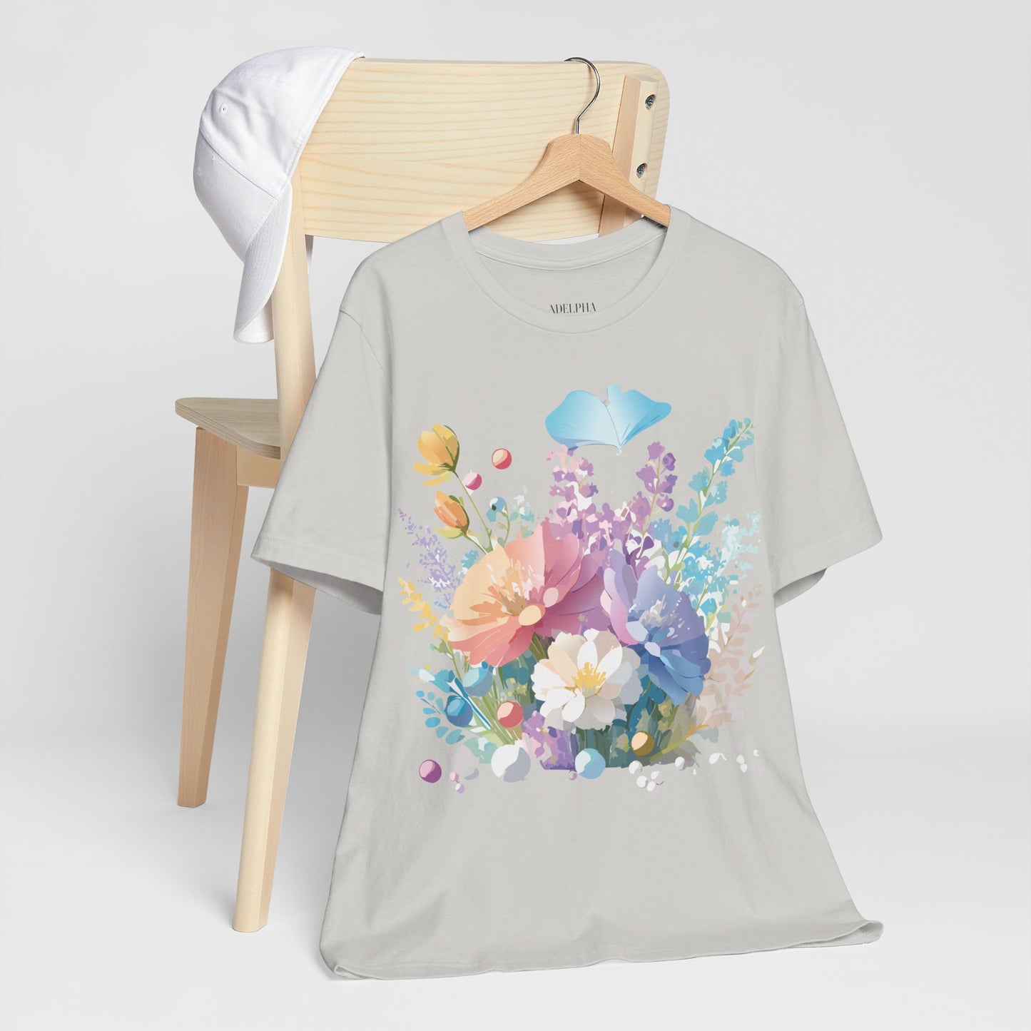 Natural Cotton Tee Shirt with Flowers