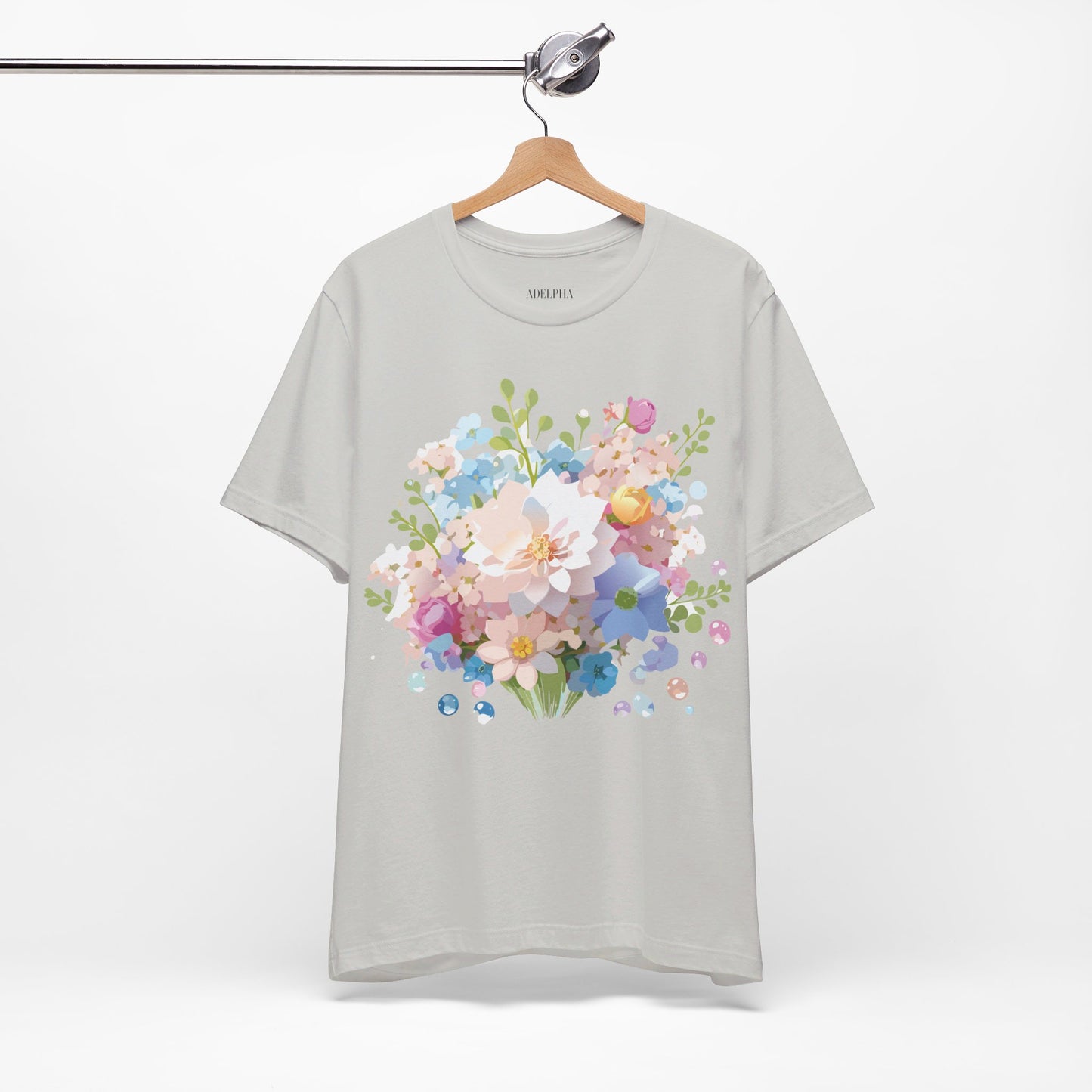 Natural Cotton Tee Shirt with Flowers