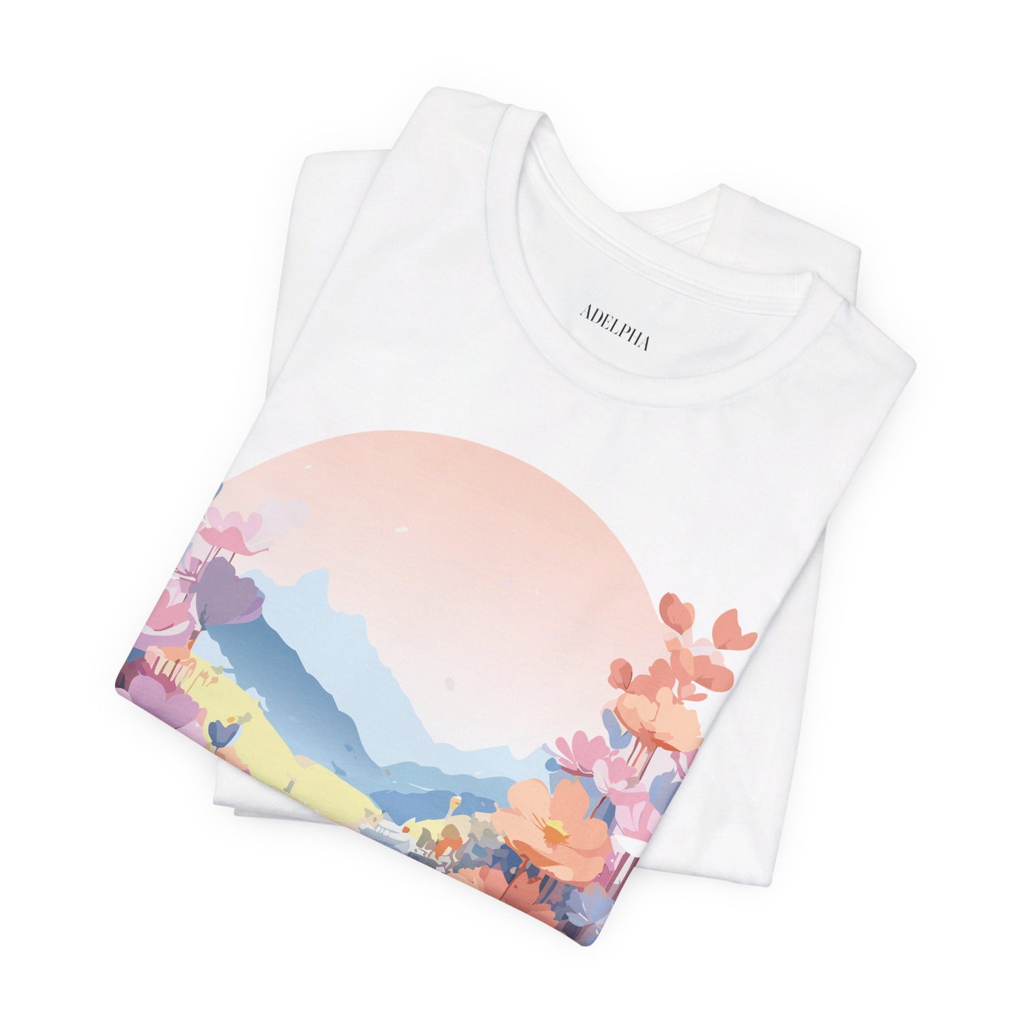 Natural Cotton Tee Shirt with Flowers