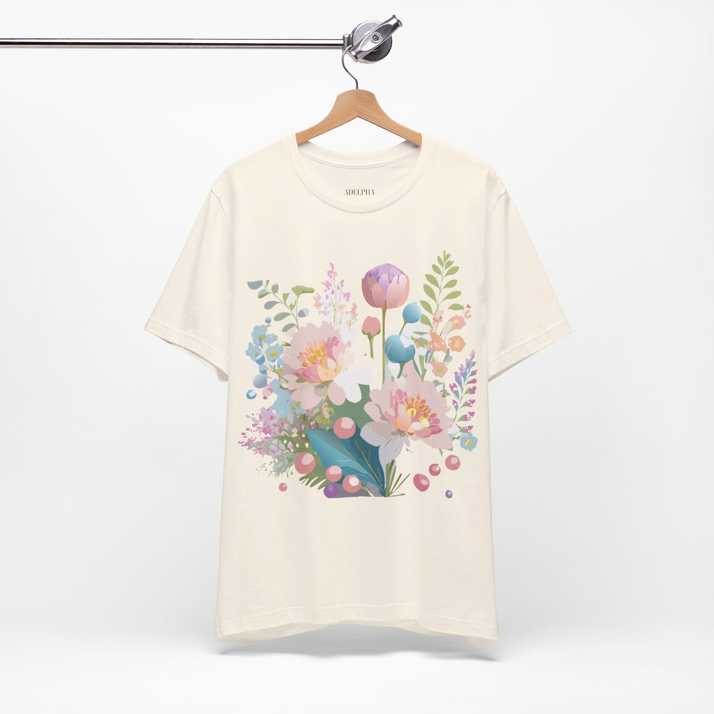 Natural Cotton Tee Shirt with Flowers