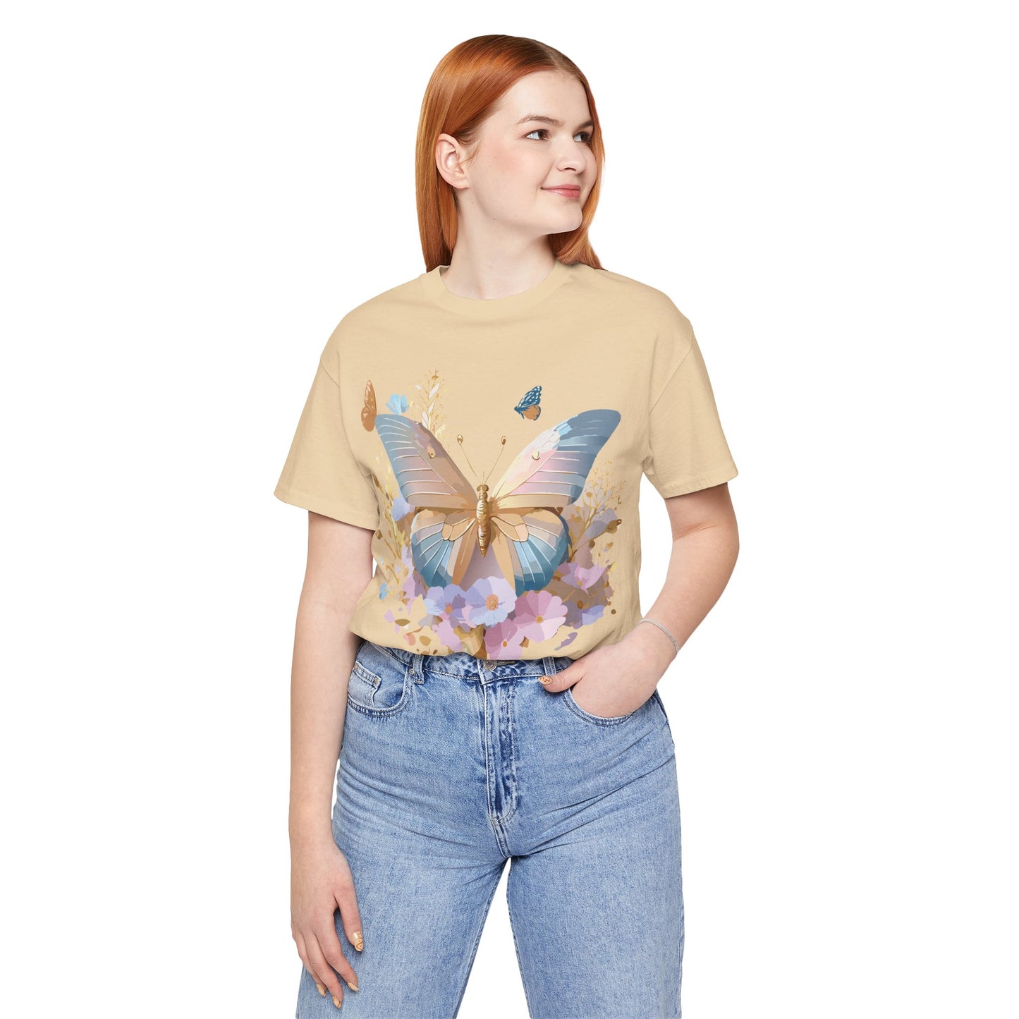 Natural Cotton Tee Shirt with Butterfly