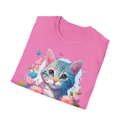 Cat Shirt Unisex Tee Kitten Cat Tee Softstyle 100 Percent Cotton Gildan 64000