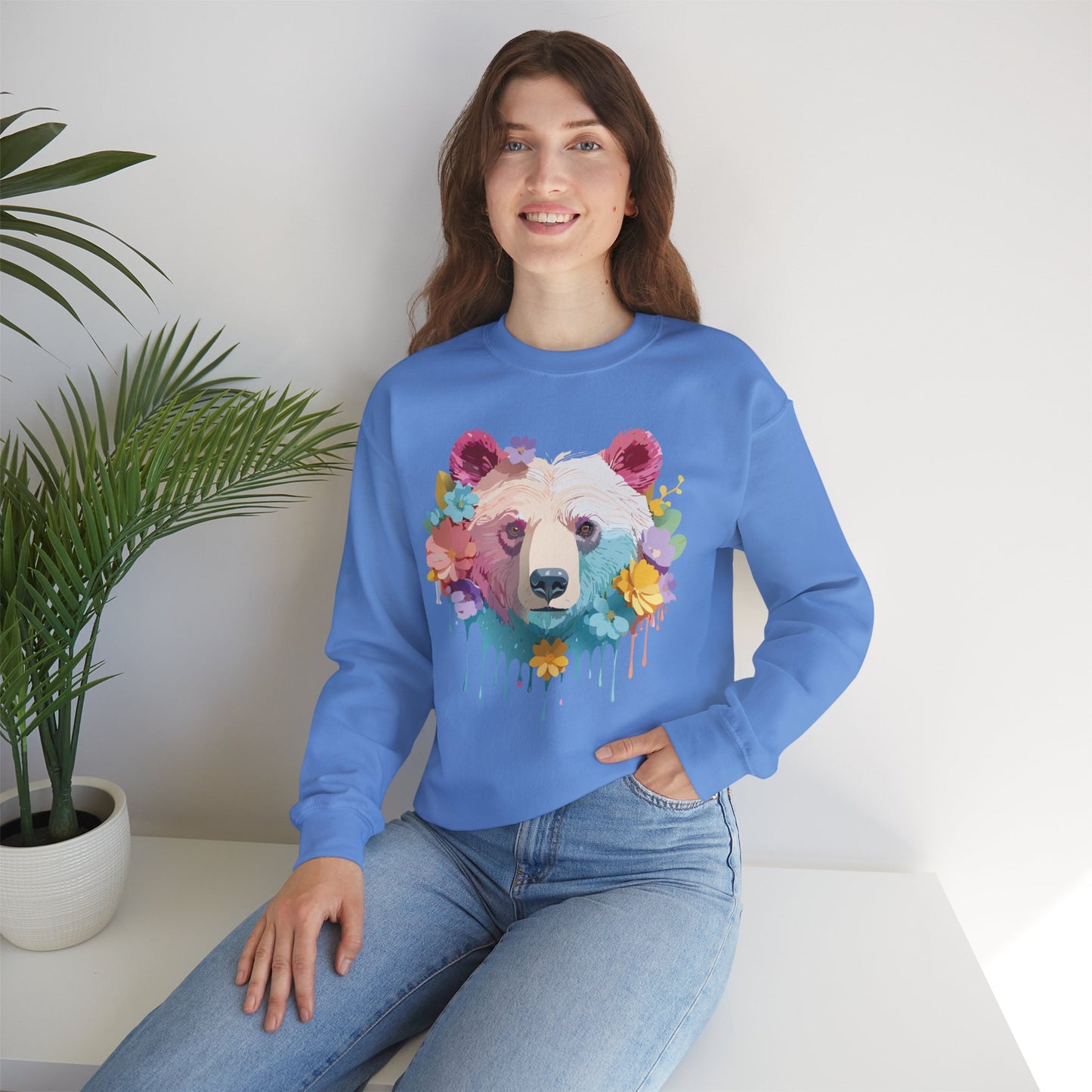 Unisex Floral Bear Sweatshirt, Animals Sweatshirt, Floral Sweatshirt, Art Design Sweatshirt