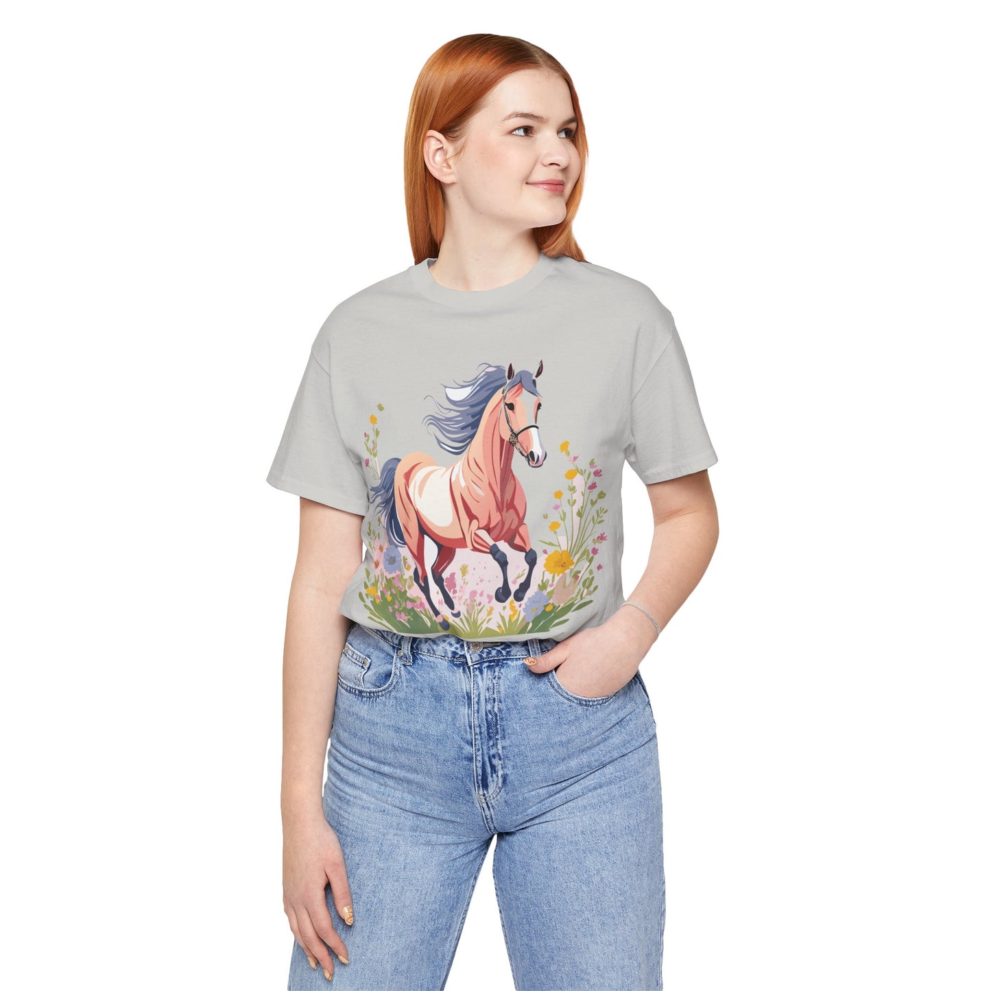 Natural Cotton Tee Shirt with Horse