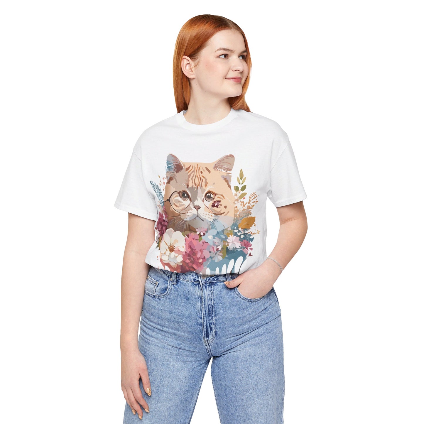 Natural Cotton Tee Shirt with Cat