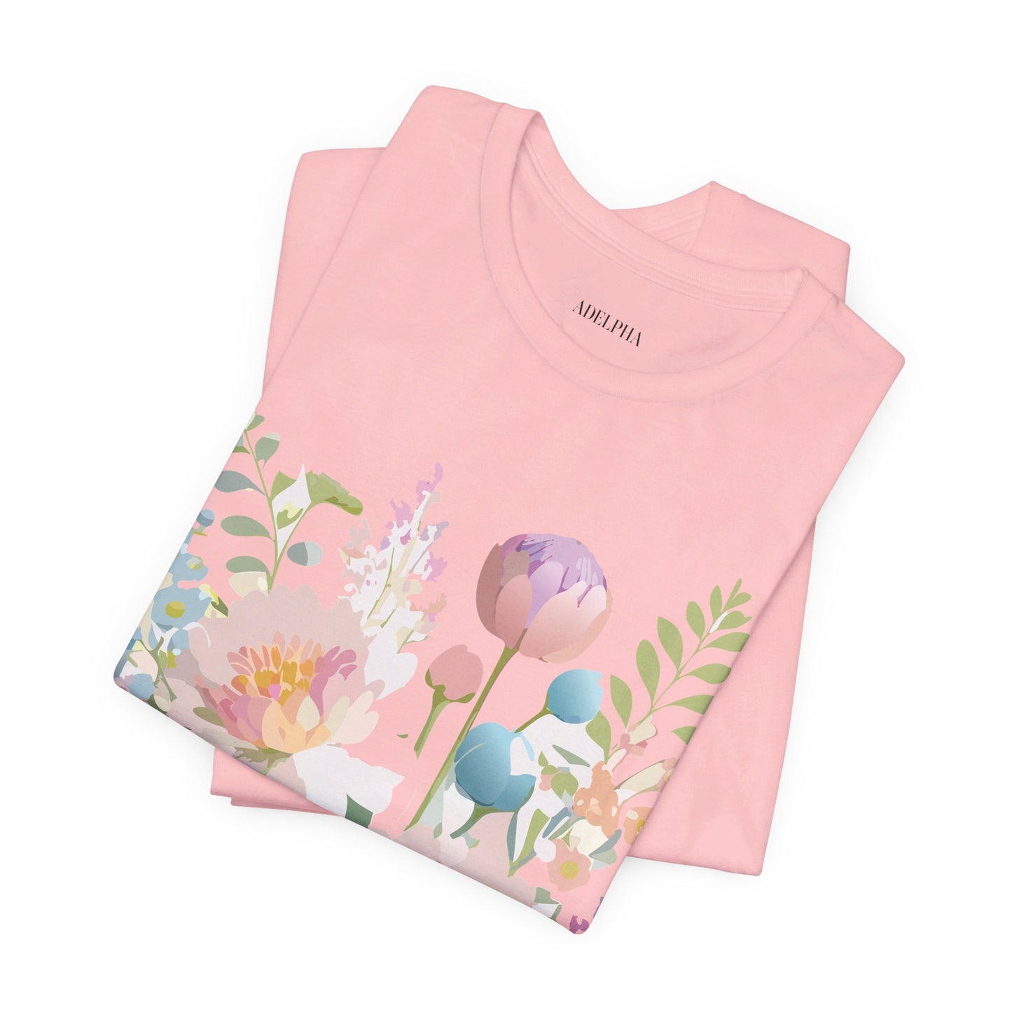 Natural Cotton Tee Shirt with Flowers