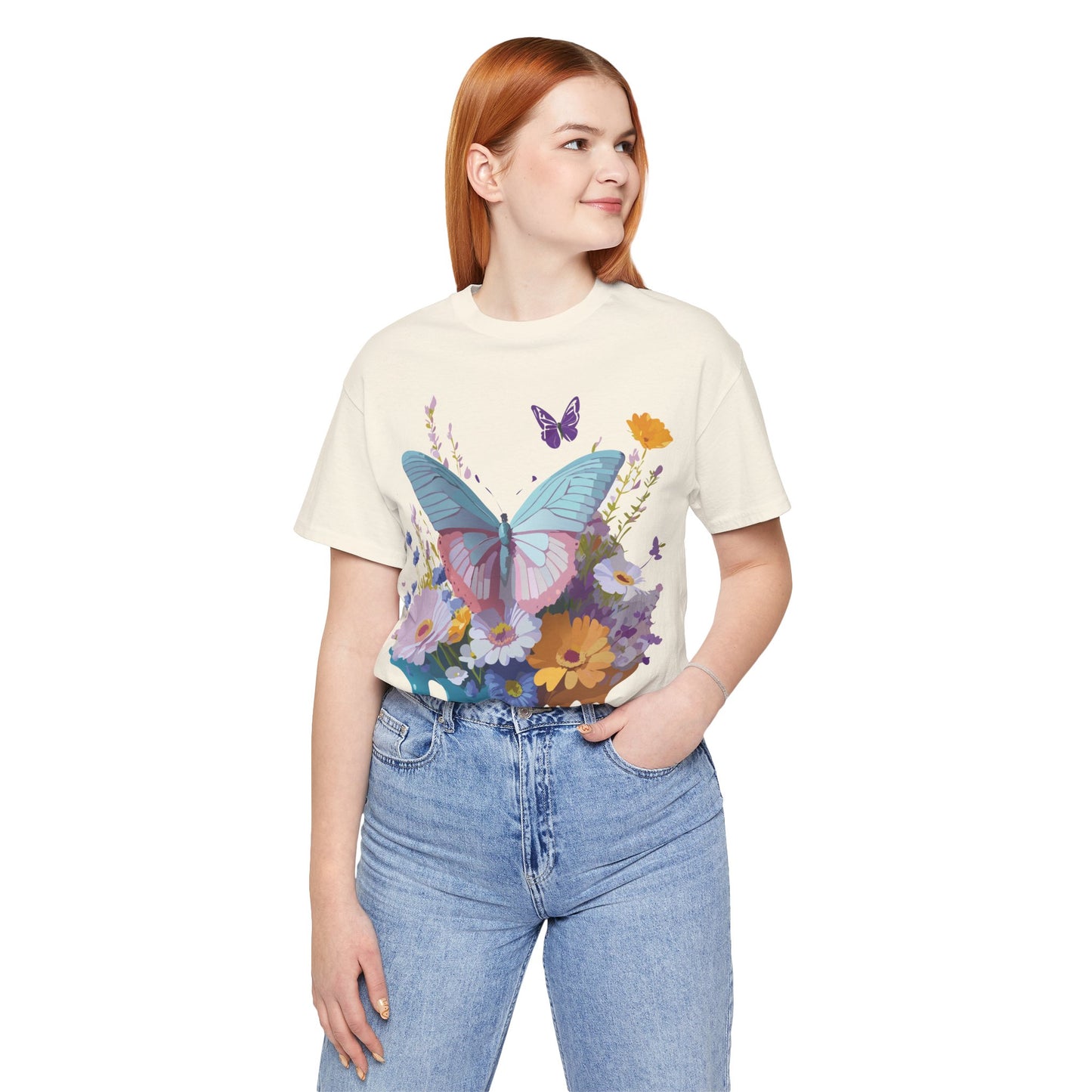 Natural Cotton Tee Shirt with Butterfly