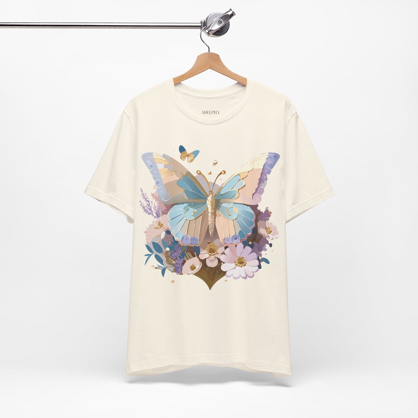 Natural Cotton Tee Shirt with Butterfly