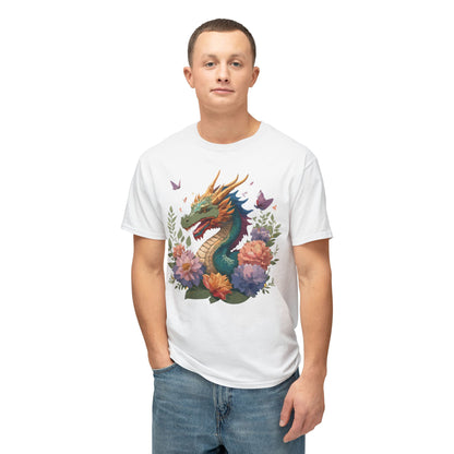 Dragon Art Tee Unisex Vintage Floral Tee Full Color Print HD Cotton