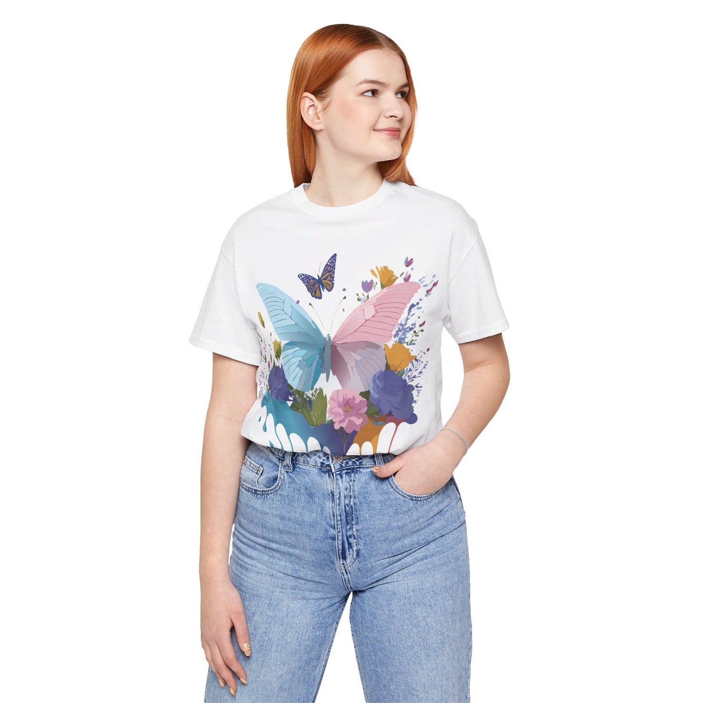 Natural Cotton Tee Shirt with Butterfly