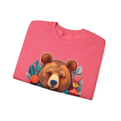 Unisex Floral Bear Sweatshirt Art Design Gildan 18000 Heavy Blend Crewneck