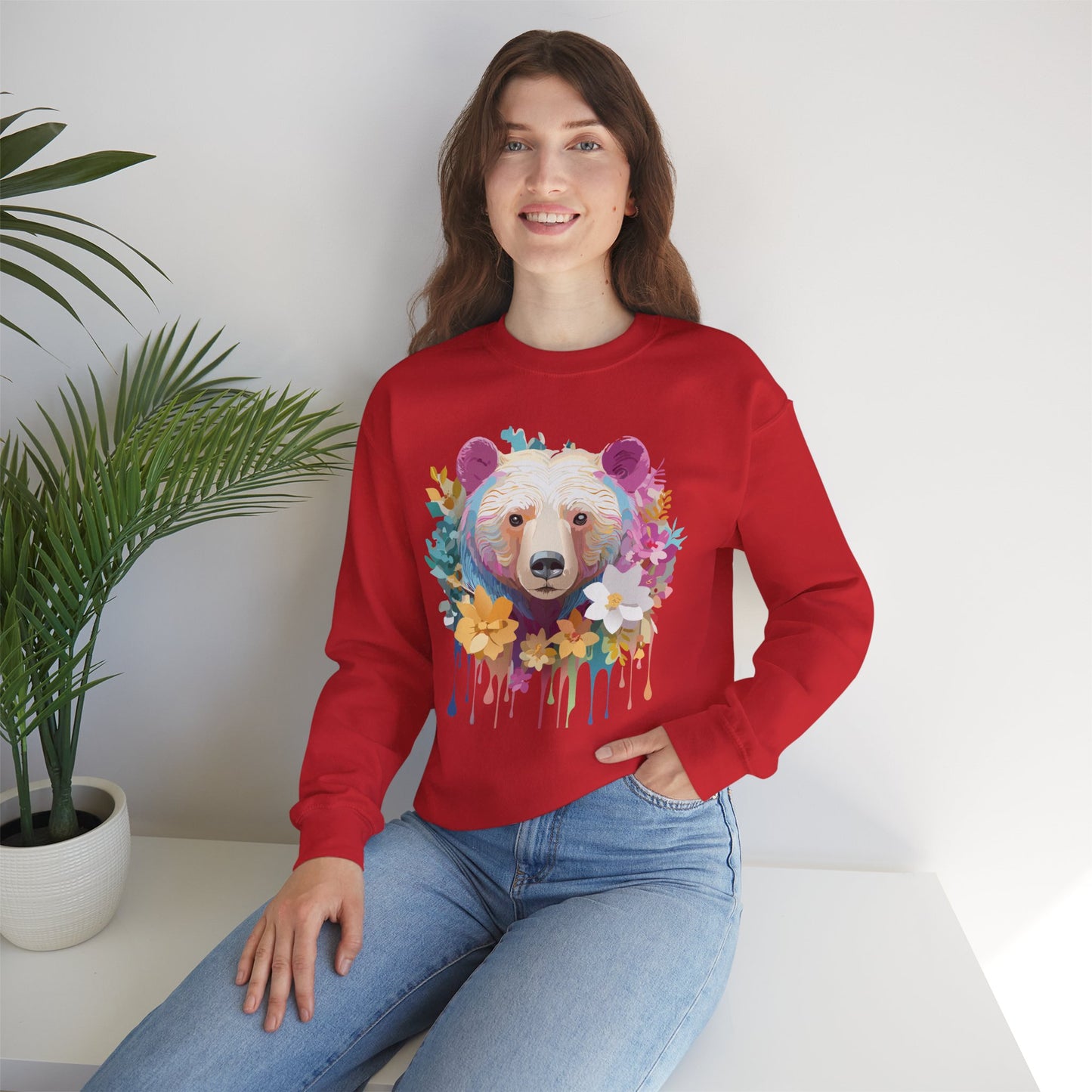 Unisex Floral Bear Sweatshirt, Animals Sweatshirt, Floral Sweatshirt, Art Design Sweatshirt
