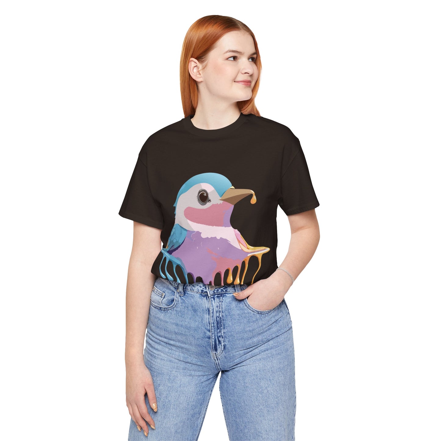 Natural Cotton Tee Shirt with Bird