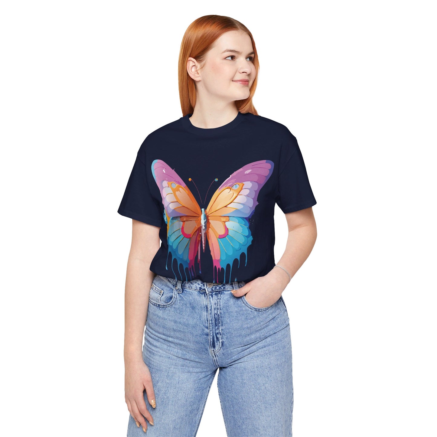 Natural Cotton Tee Shirt with Butterfly