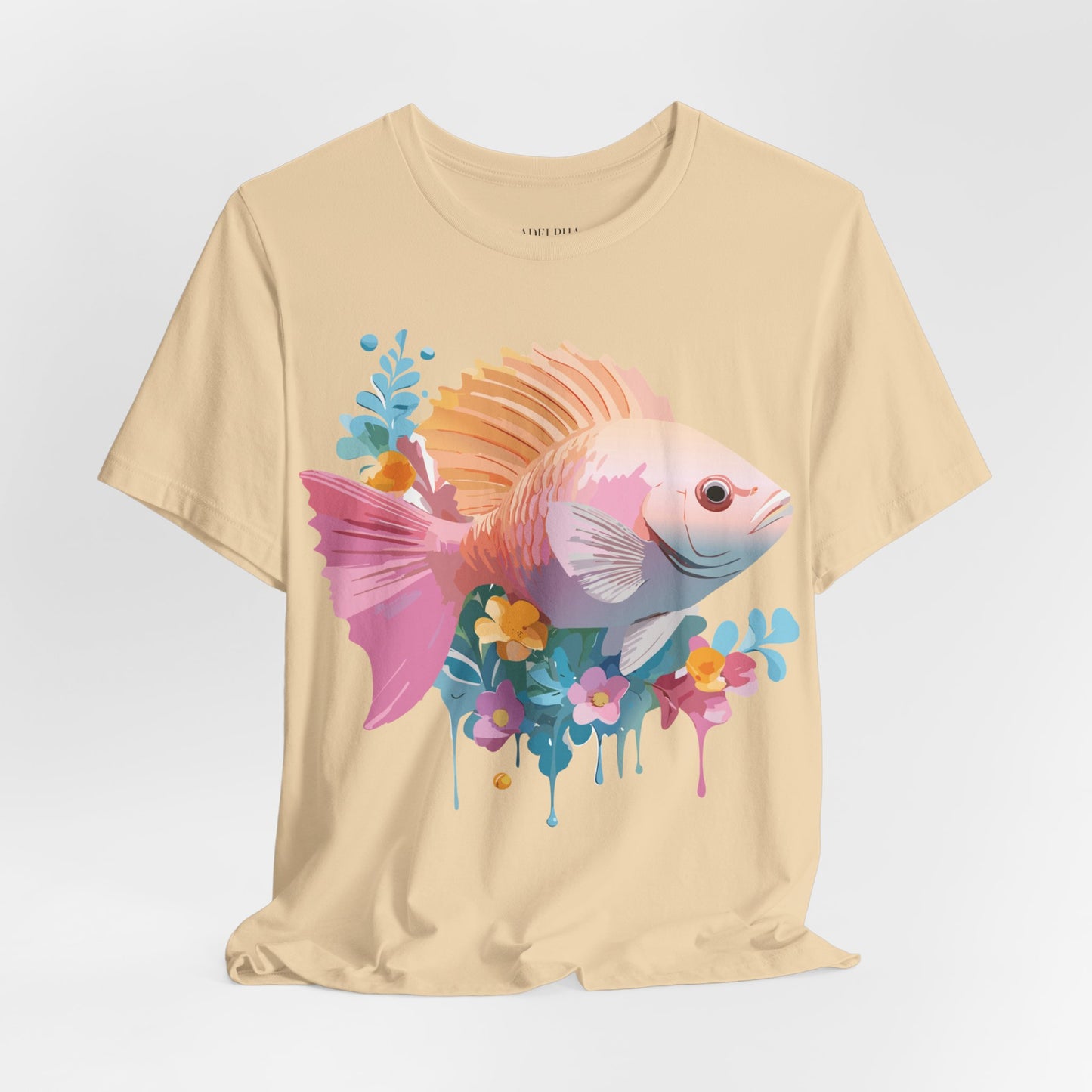 Natural Cotton Tee Shirt with Fish