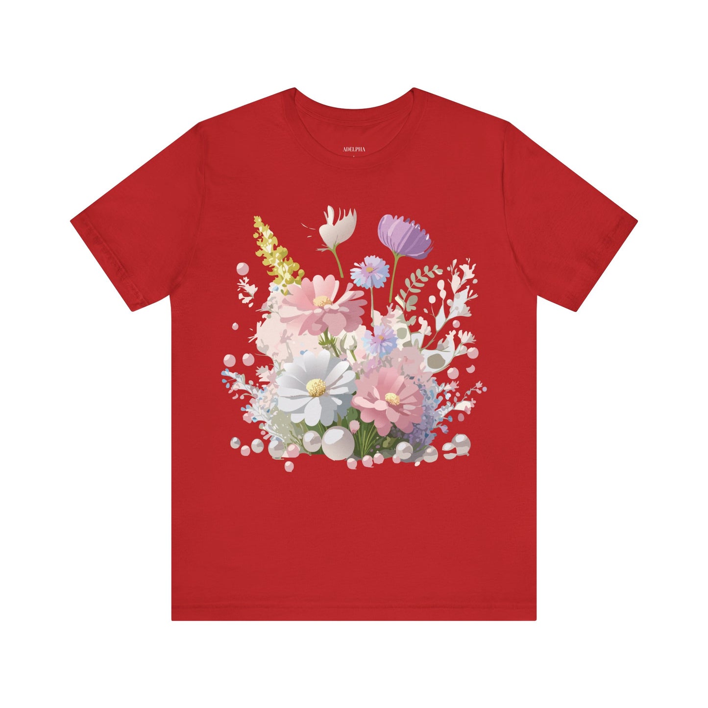 Natural Cotton Tee Shirt with Flowers