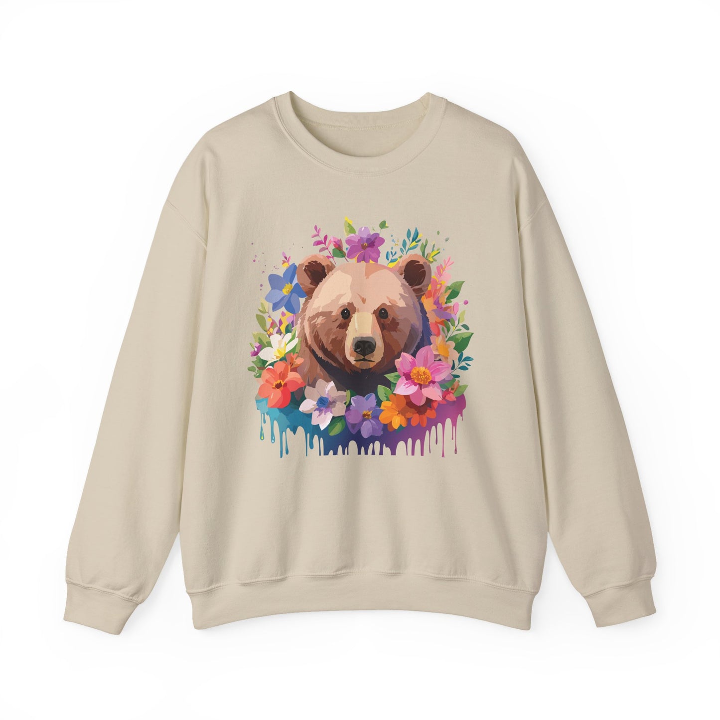 Unisex Floral Bear Sweatshirt, Animals Sweatshirt, Floral Sweatshirt, Art Design Sweatshirt