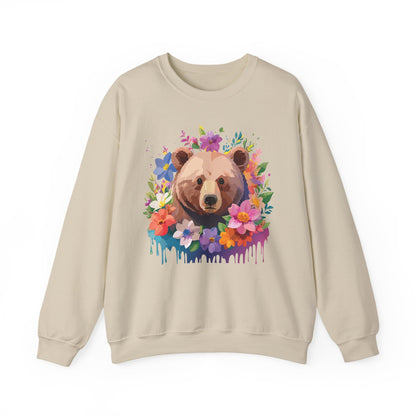 Unisex Floral Bear Sweatshirt Art Design Animals Print Sweatshirt Collection