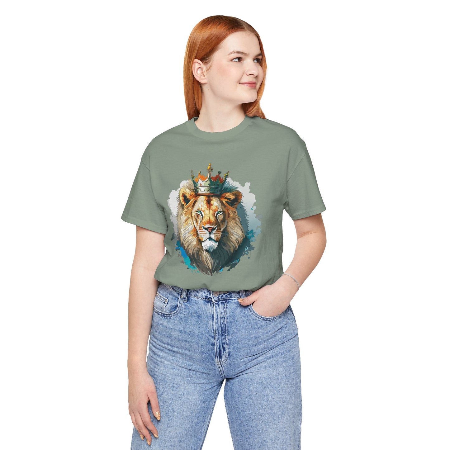 Lion with Crown Tee Unisex Cotton Watercolor King Lion Graphic T-Shirt 2