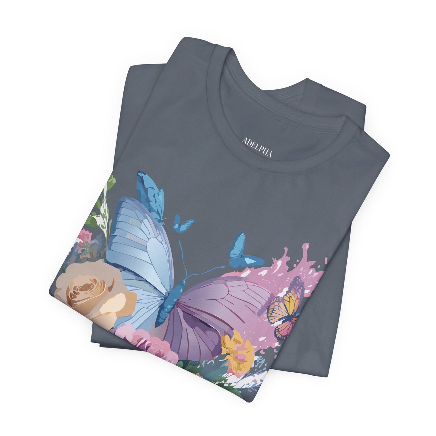 Natural Cotton Tee Shirt with Butterfly