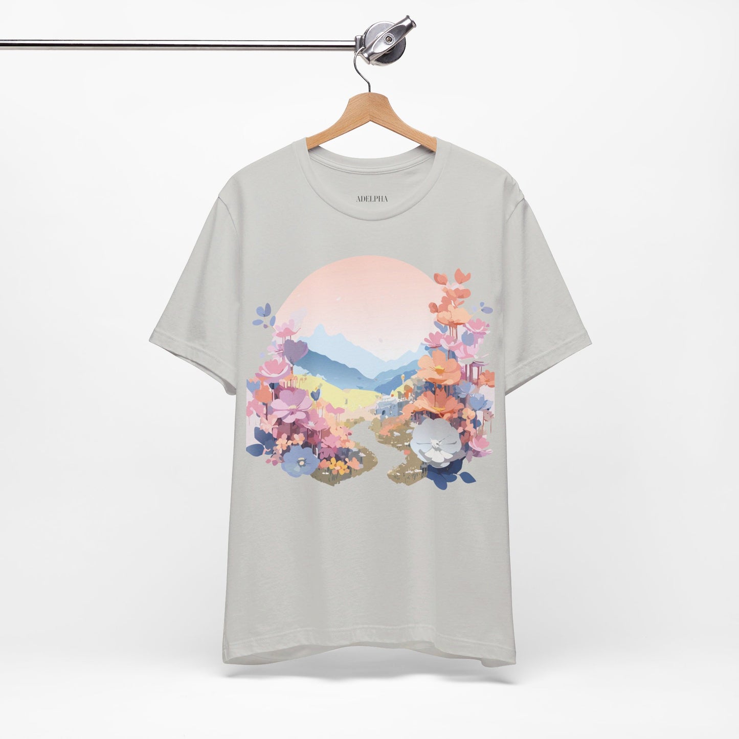 Natural Cotton Tee Shirt with Flowers