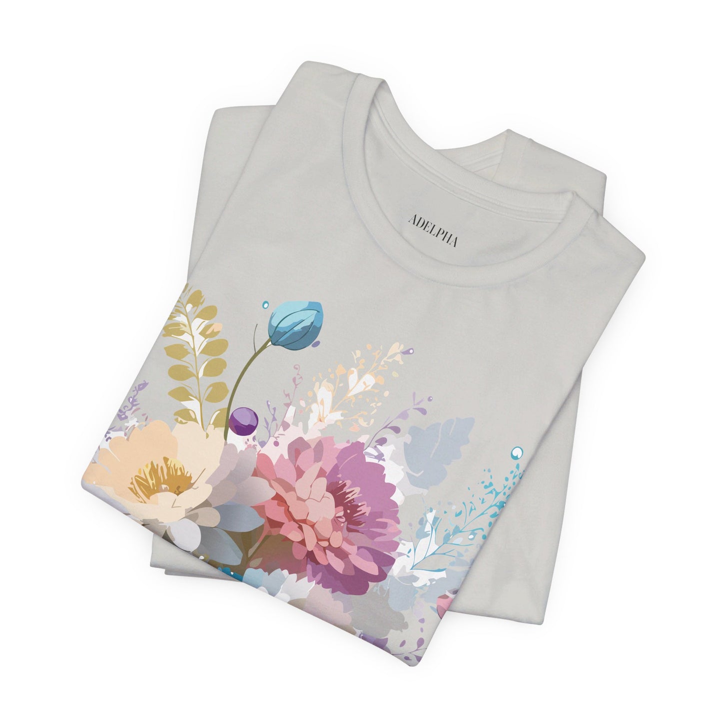 Natural Cotton Tee Shirt with Flowers